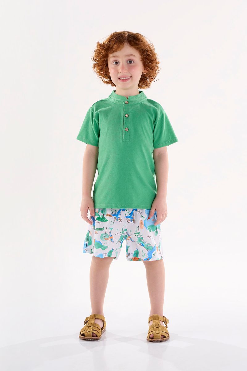 Conjunto-com-Camiseta-e-Bermuda-Infantil-para-Menino--Verde--Up-Baby