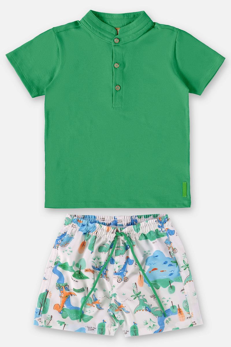 Conjunto-com-Camiseta-e-Bermuda-Infantil-para-Menino--Verde--Up-Baby