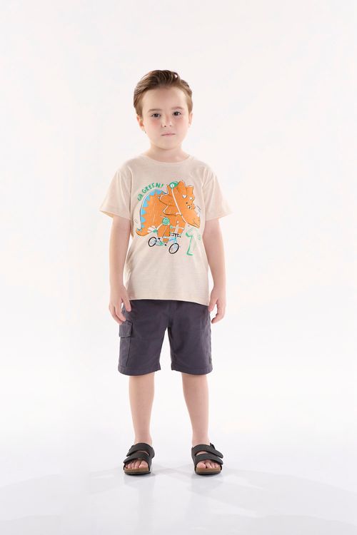 Camiseta Infantil para Menino em Meia Malha Linho (Bege) Up Baby