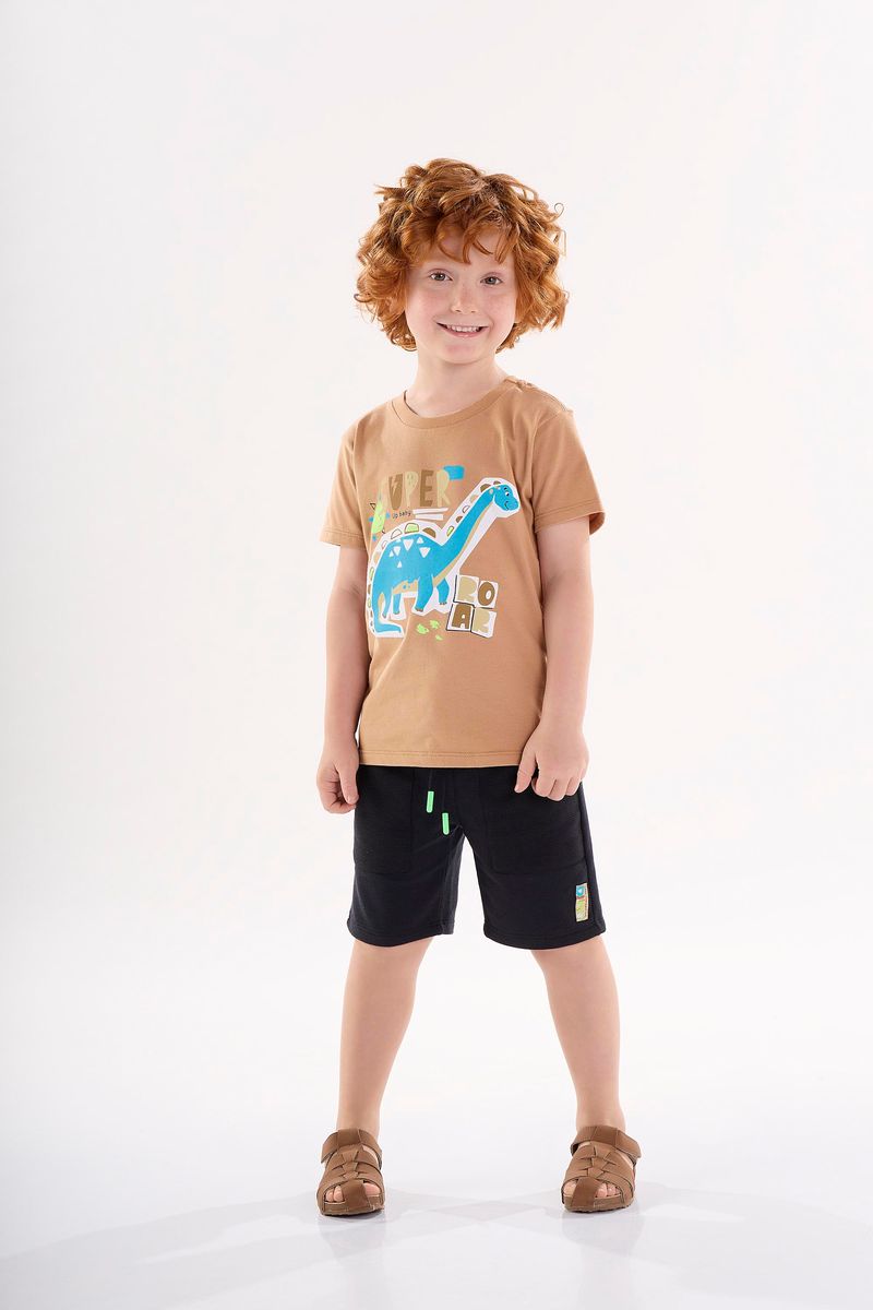 Conjunto-Camiseta-e-Bermuda-Infantil-para-Menino--Marrom--Up-Baby