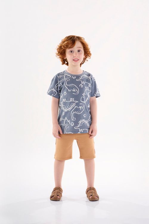 Conjunto Infantil para Meninos com Camiseta e Bermuda (Cinza) Up Baby