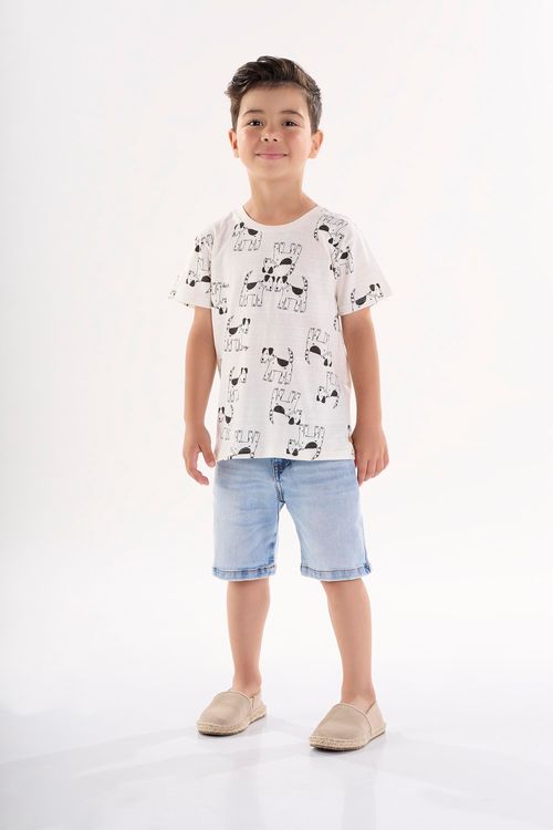 Camiseta em Meia Malha Flamê Infantil para Menino (Off White) Up Baby
