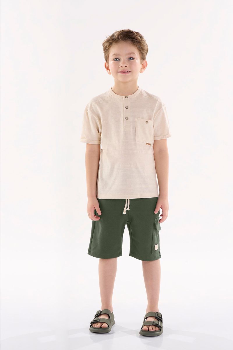 Conjunto-Infantil-para-Menino-com-Camiseta-e-Bermuda--Bege--Up-Baby