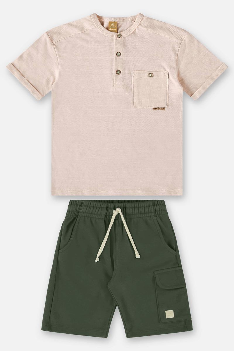 Conjunto-Infantil-para-Menino-com-Camiseta-e-Bermuda--Bege--Up-Baby