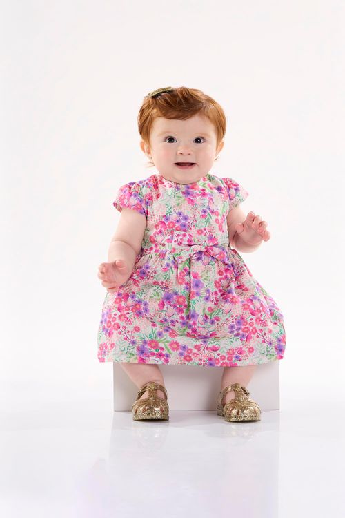 Vestido Floral para Bebê em Tecido Galles (Rosa) Up Baby