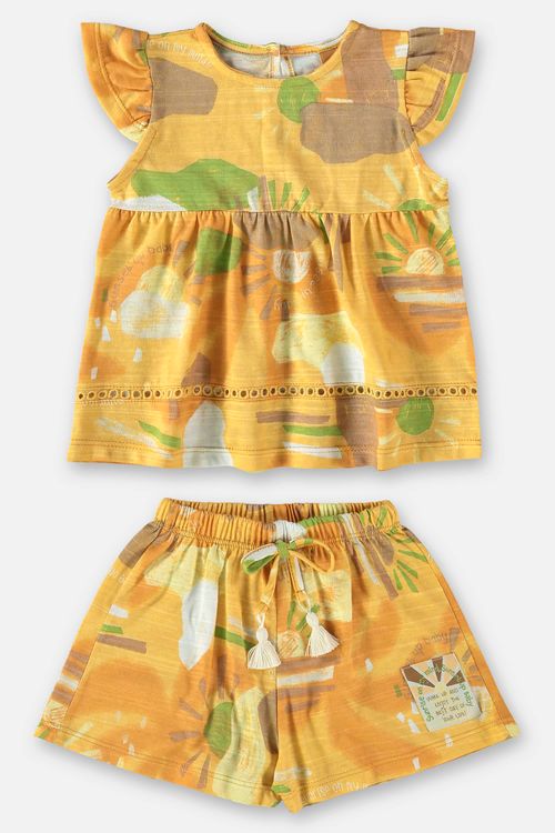 Conjunto para Bebê Menina com Bata e Short (Laranja) Up Baby