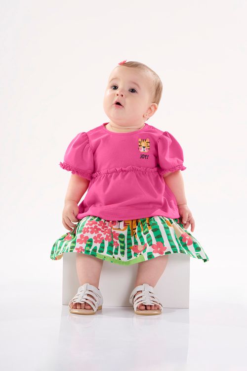 Conjunto para Bebê Menina com Bata e Shorts-Saia (Rosa Pink) Up Baby