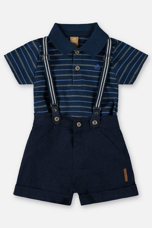 Conjunto com Body e Bermuda para Bebê Menino (Azul Marinho) Up Baby