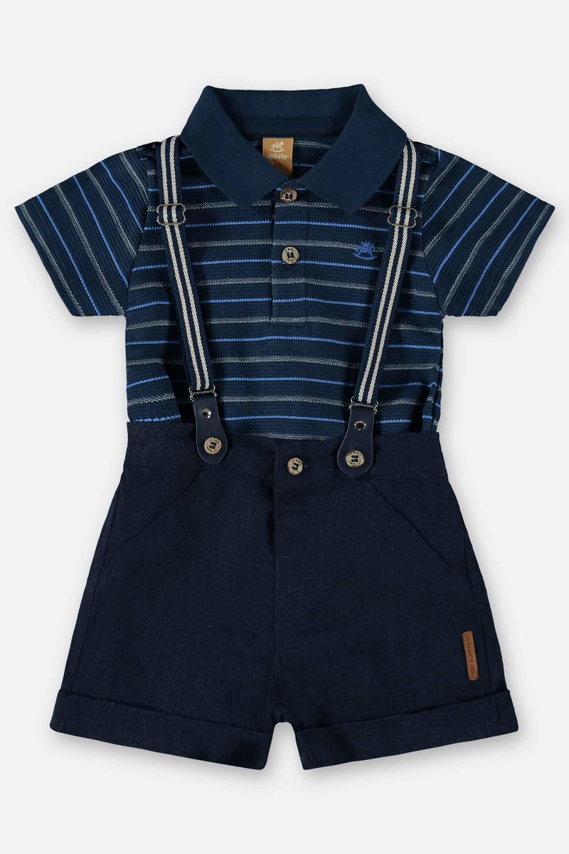 Conjunto-com-Body-e-Bermuda-para-Bebe-Menino--Azul-Marinho--Up-Baby