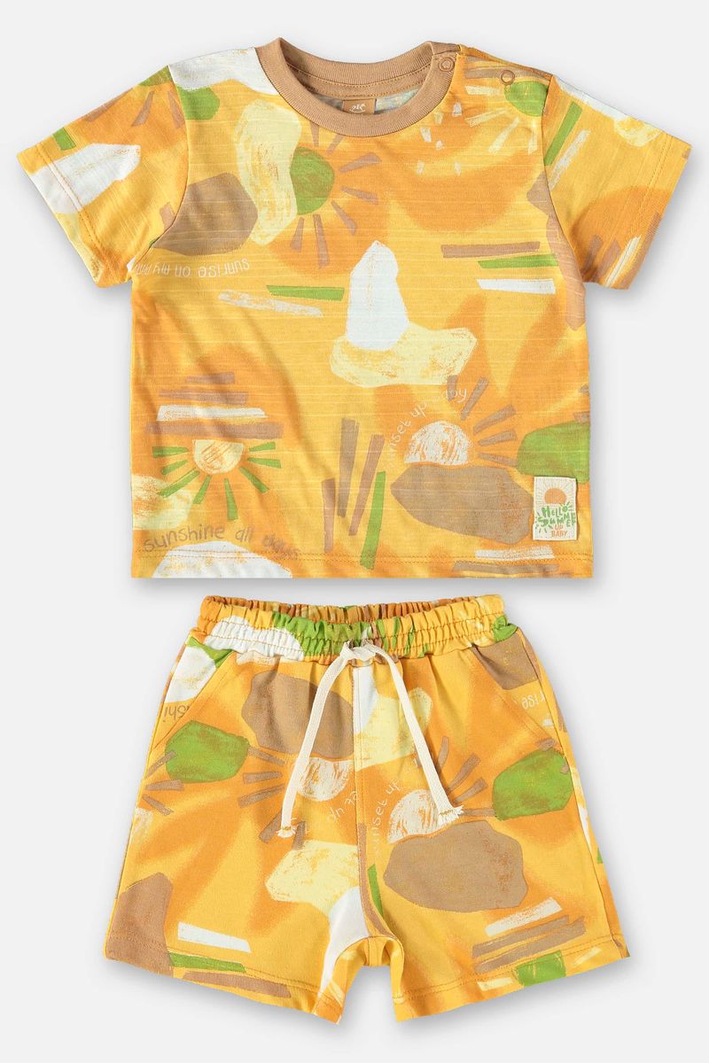 Conjunto-para-Bebe-Menino-com-Camiseta-e-Bermuda--Amarelo--Up-Baby