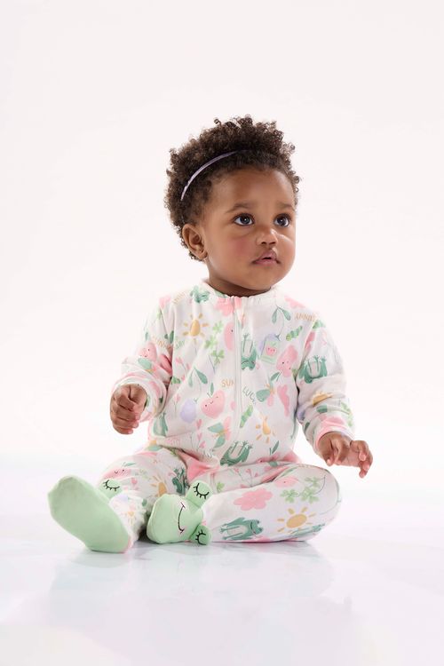 Macacão Comfy para Bebê Menina em Suedine (Branco) Up Baby