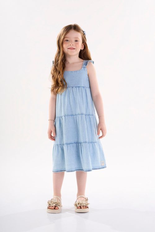 Vestido Infantil Manga Curta em Jeans (Azul) Up Baby
