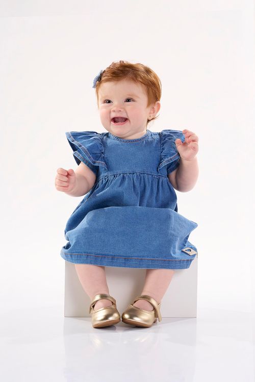 Vestido Infantil Manga Curta em Jeans (Azul) Up Baby