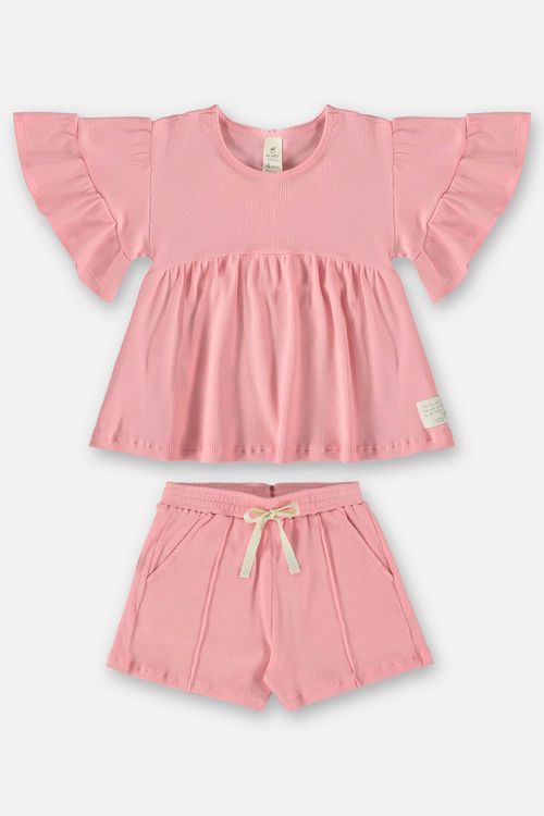 Conjunto Infantil para Menina com Blusa e Shorts (Rosa) Up Baby