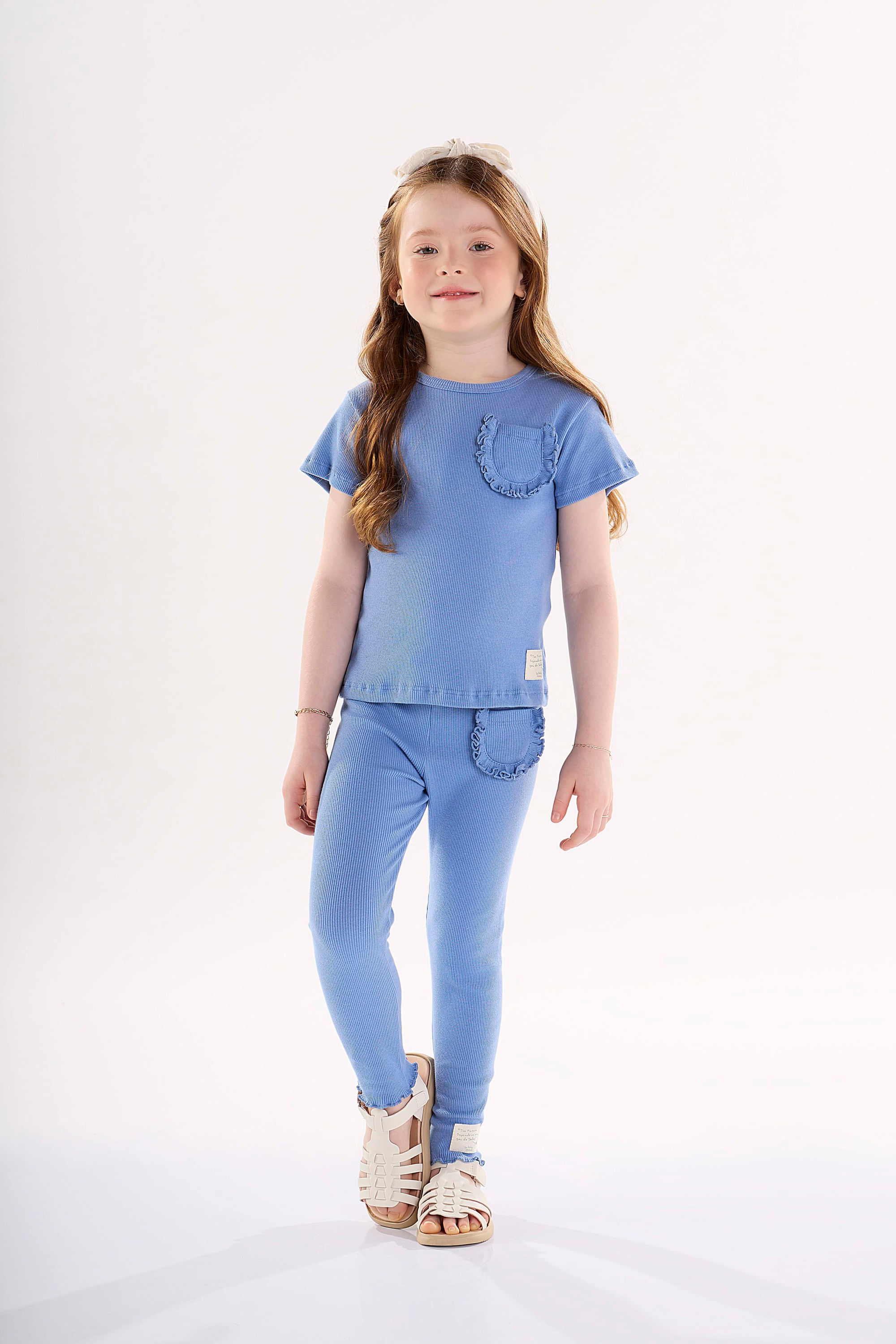 Blusa Infantil Nature para Menina em Ribana Canelada (Azul) Up Baby