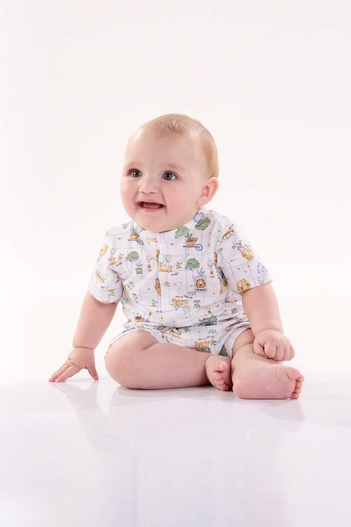 Macaquinho Comfy para Bebê Menino em Suedine (Branco) Up Baby