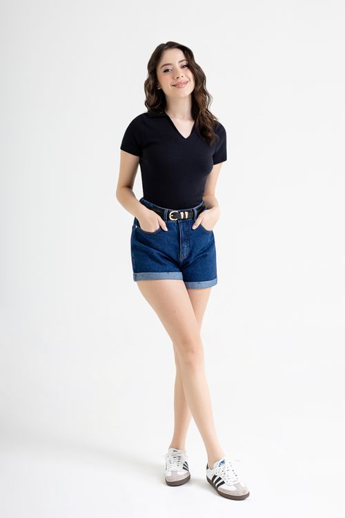 Blusa Polo em Ribana Básica (Preto) Just Basic