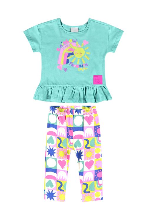 Conjunto com Blusa e Legging para Bebê Menina (Azul) Quimby