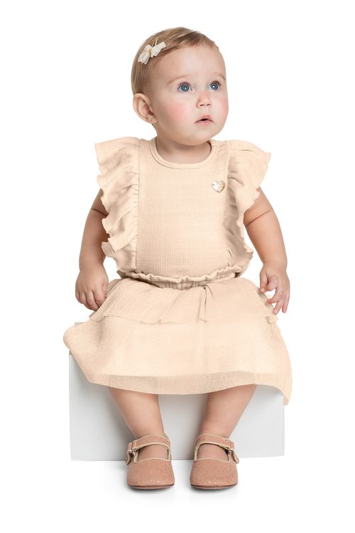 Conjunto com Blusa e Short-Saia para Bebê Menina (Bege) Quimby