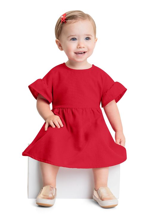 Vestido em Tecido para Bebê Menina (Vermelho) Quimby