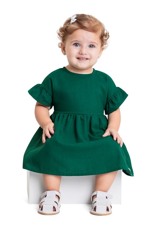 Vestido em Tecido para Bebê Menina (Verde) Quimby