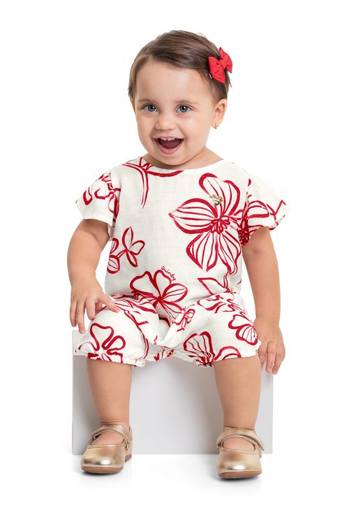 Banho de Sol Floral para Bebê Menina (Vermelho) Quimby