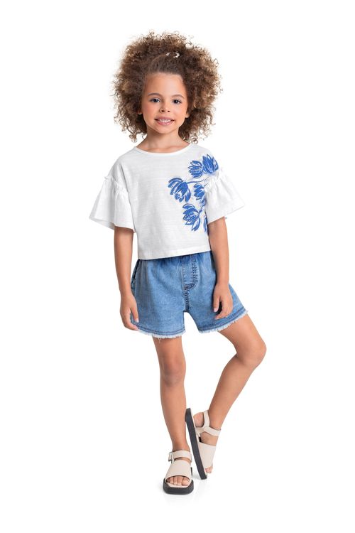 Cropped Infantil Floral para Menina (Branco) Quimby