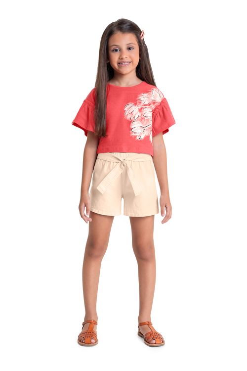 Cropped Infantil Floral para Menina (Coral) Quimby