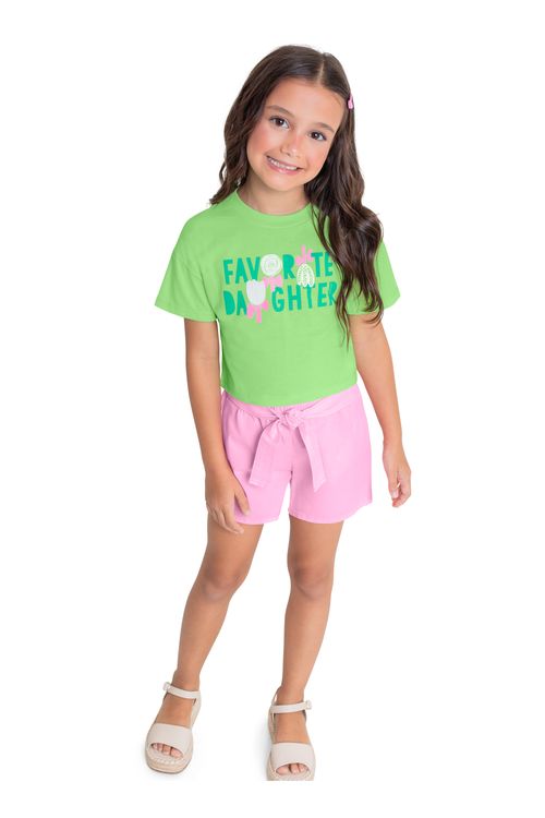 Short Infantil em Sarja para Menina (Rosa) Quimby