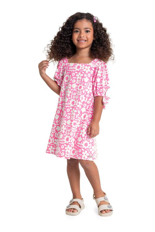 Vestido Infantil Estampado para Menina (Rosa) Quimby