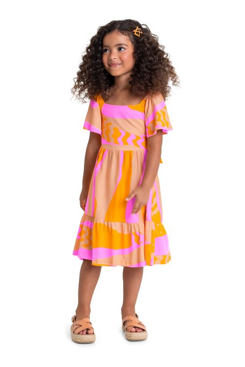 Vestido Estampado para Menina (Laranja) Quimby