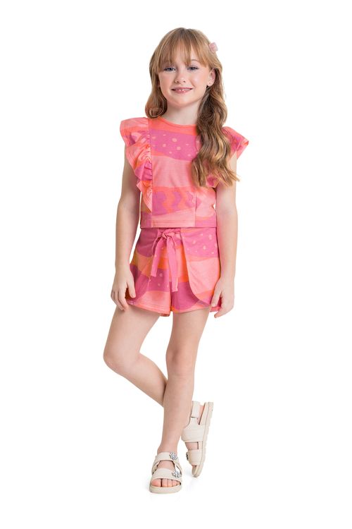 Conjunto com Cropped e Short para Menina (Rosa) Quimby