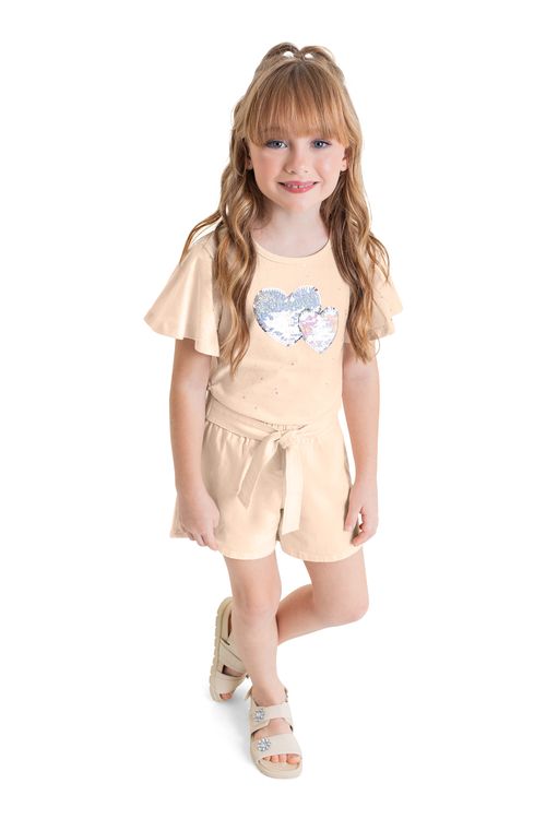Blusa Infantil com Glitter para Menina (Bege) Quimby