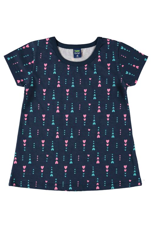 Blusa Infantil Estampada para Menina (Azul Marinho) Bee Loop