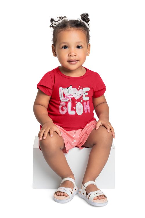 Conjunto com Blusa Brilhante e Short para Bebê Menina (Vermelho) Bee Loop