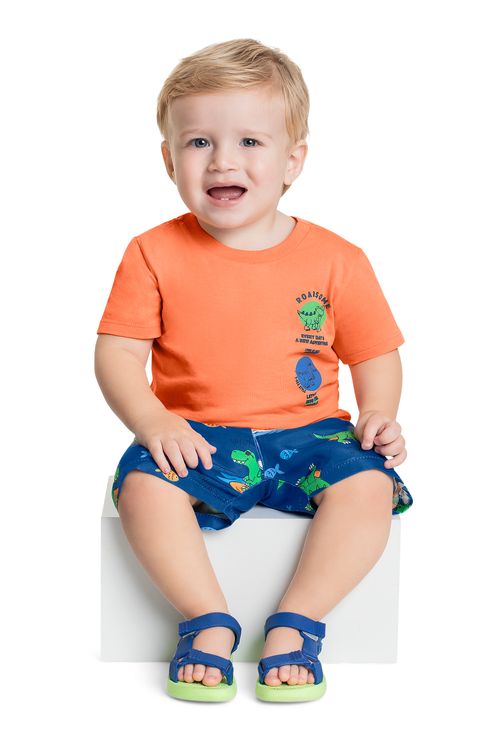 Conjunto com Camiseta e Bermuda para Bebê Menino (Laranja) Bee Loop
