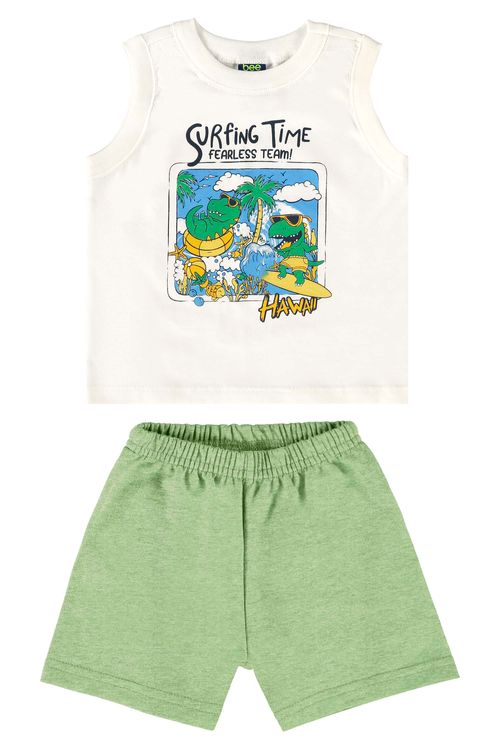 Conjunto com Regata de Dinossauros e Bermuda para Bebê Menino (Off White) Bee Loop