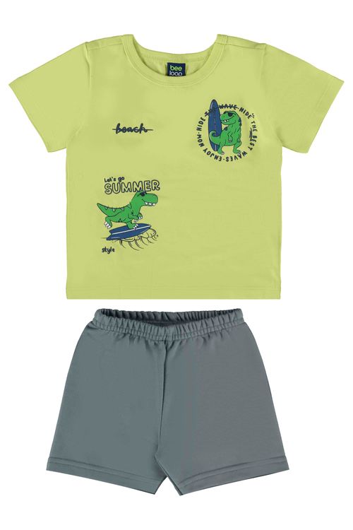Conjunto com Camiseta de Dinossauros e Bermuda para Bebê Menino (Verde) Bee Loop