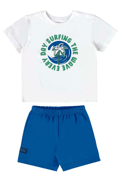 Conjunto com Camiseta Tropical e Bermuda para Bebê Menino (Branco) Bee Loop