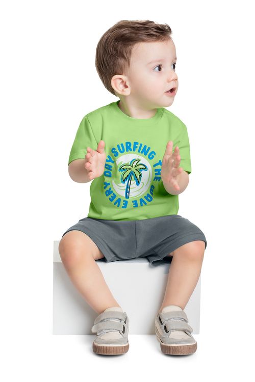 Conjunto com Camiseta Tropical e Bermuda para Bebê Menino (Verde) Bee Loop