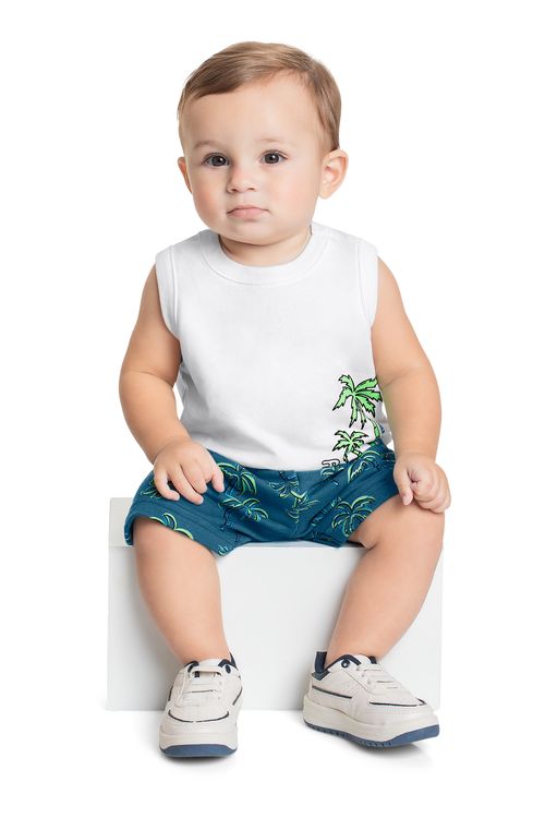 Conjunto com Regata e Bermuda para Bebê Menino (Branco) Bee Loop