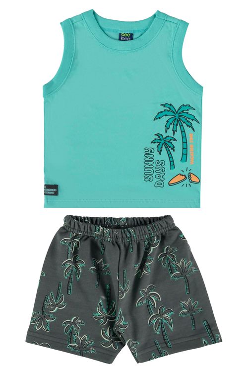 Conjunto com Regata e Bermuda para Bebê Menino (Verde) Bee Loop