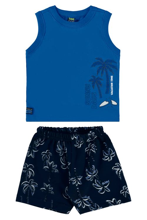 Conjunto com Regata e Bermuda para Bebê Menino (Azul) Bee Loop