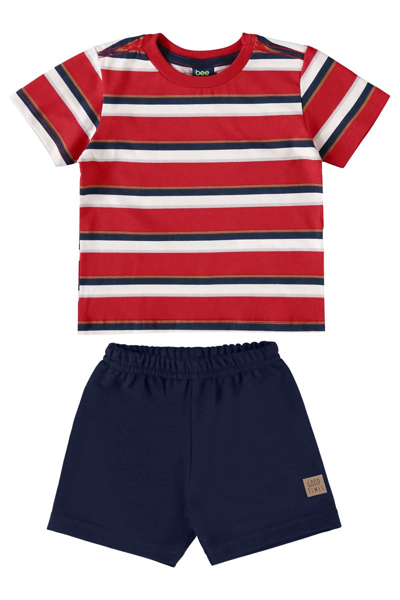 Conjunto-com-Camiseta-e-Bermuda-para-Bebe-Menino-Vermelho-Bee-Loop
