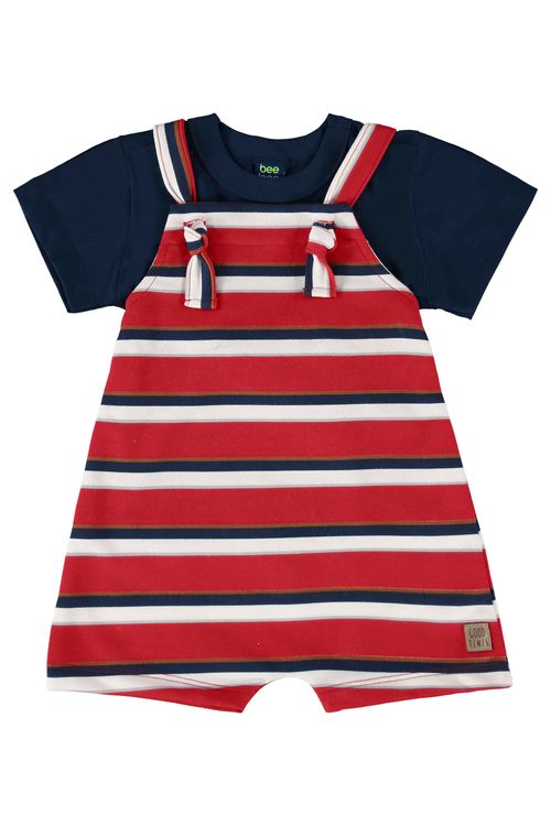 Conjunto com Blusa e Jardineira para Bebê Menino (Azul Marinho) Bee Loop