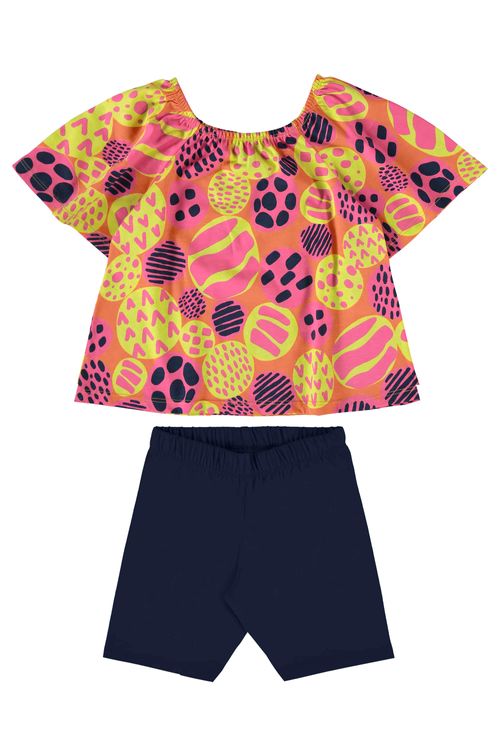 Conjunto com Bata e Bermuda Ciclista para Menina (Laranja) Bee Loop