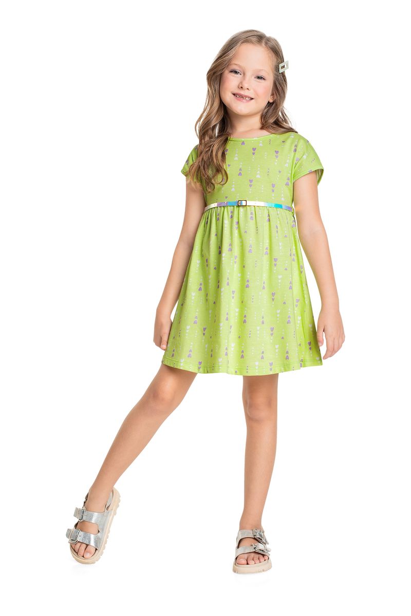 Vestido-com-Cinto-para-Menina-Verde-Bee-Loop