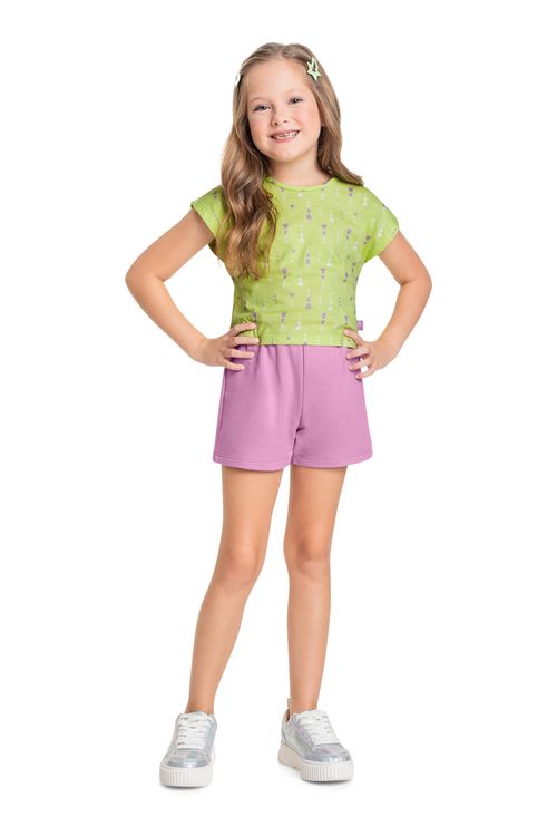 Conjunto com Blusa Cropped e Short para Menina (Verde) Bee Loop