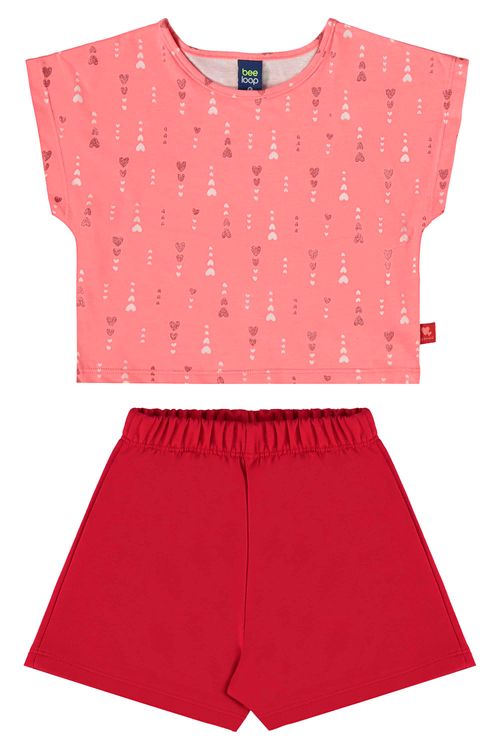 Conjunto com Blusa Cropped e Short para Menina (Rosa) Bee Loop