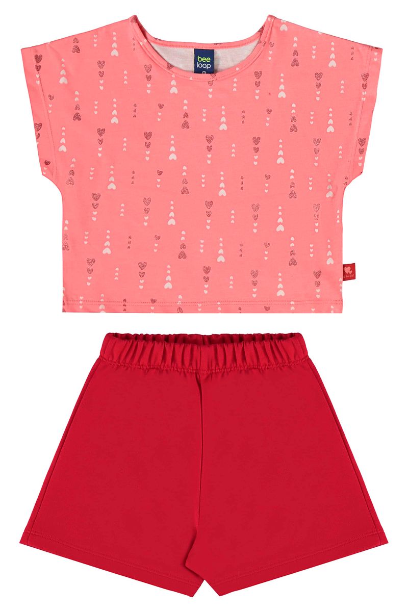 Conjunto-com-Blusa-Cropped-e-Short-para-Menina-Rosa-Bee-Loop